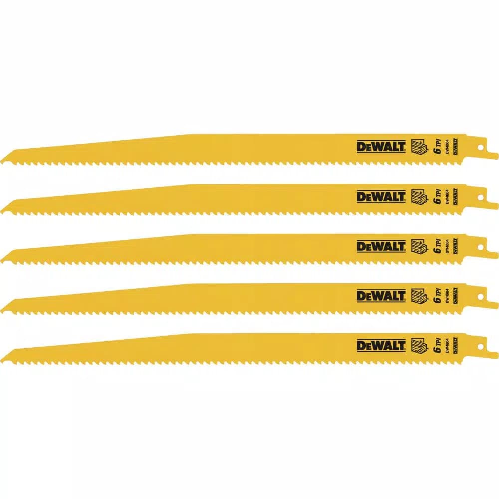 DEWALT 12 in. 6 TPI Bi-Metal Taper Back Reciprocating Saw Blade, 5-Pack