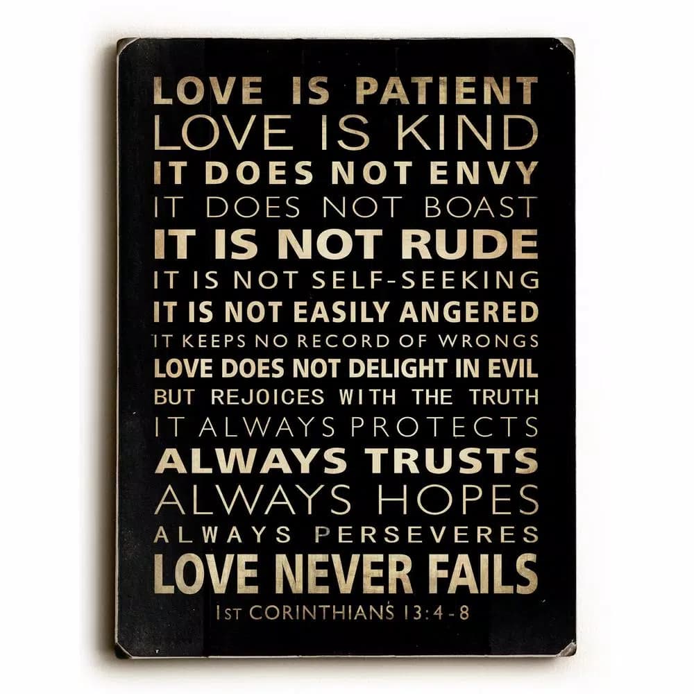 ArteHouse "Love is Patient" by Nancy Anderson 9 x 12 in. Solid Wood Wall Art Sign