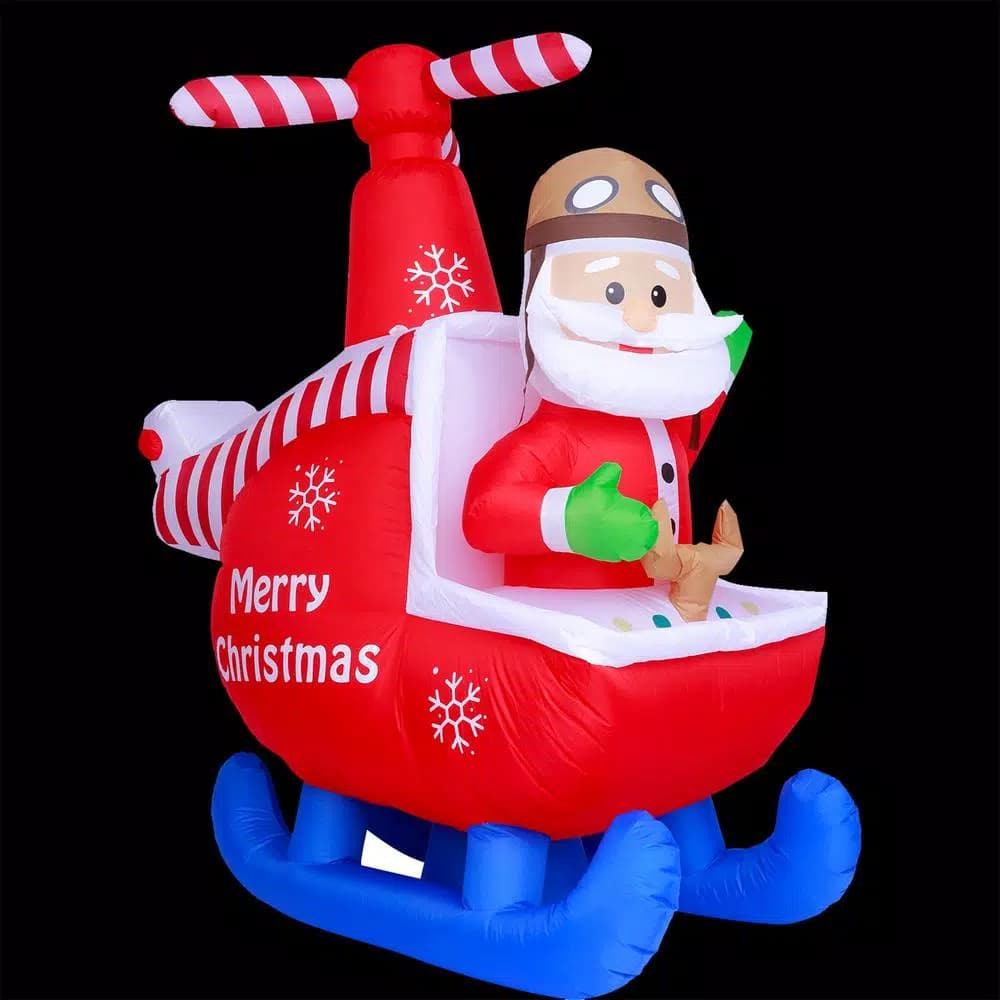 JOYDECOR 6 ft. Santa Claus on Helicopter Christmas Inflatable with Built-in LED Lights