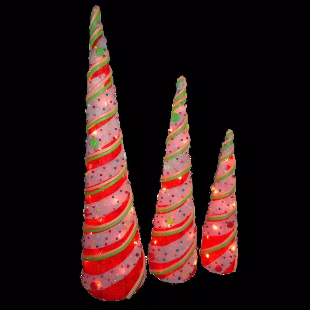National Tree Company Pre-Lit Sisal Cone Holiday Decoration Assortment, 3-Piece Set