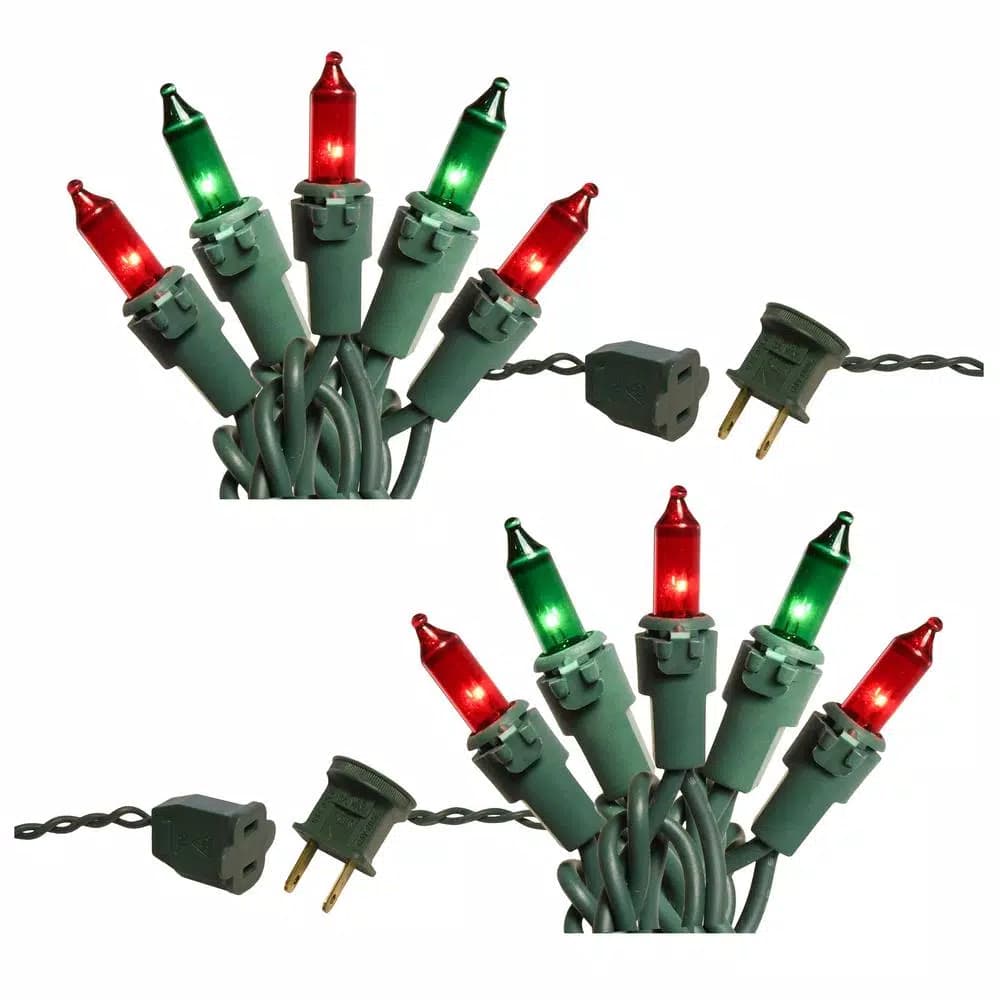 LUMABASE 200-Light Red and Green Mini String Lights, Steady Incandescent, Green Cord