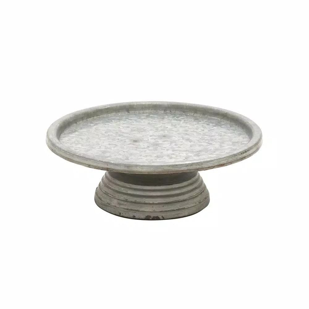 LITTON LANE 13 in. Round Iron Metal Cake Stand with Distressed Gray and Black Finish