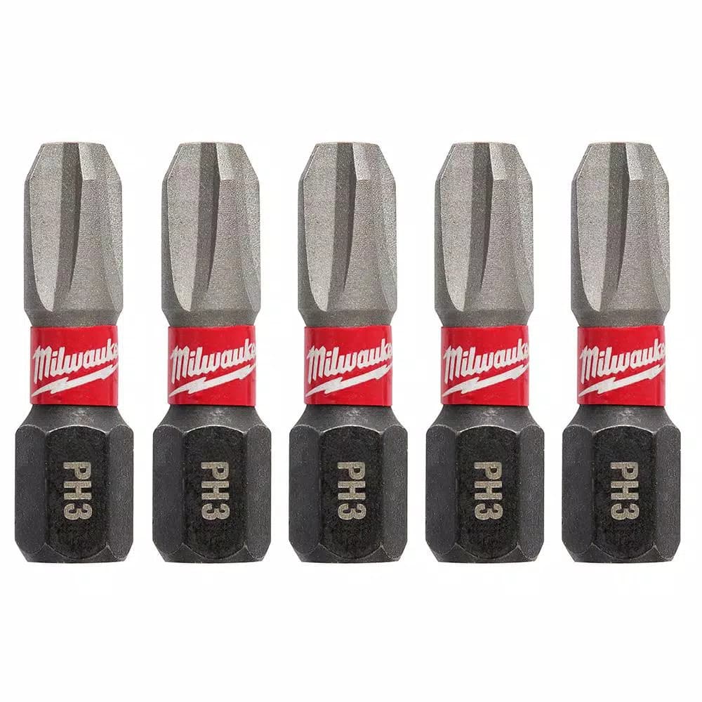 Milwaukee SHOCKWAVE 1 in. #3 Phillips Impact Duty Steel Insert Bits, 5-Pack