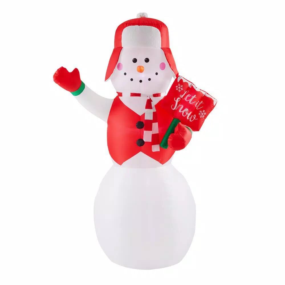 Unbranded 8 ft. Pre-Lit Inflatable Jolly Holiday Snowman Greeter with Sign, LED Lights