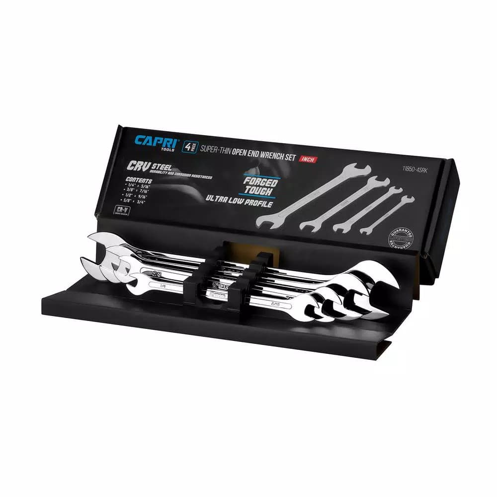 Capri Tools Super-Thin SAE Open End Wrench Set, 4-Piece Low Profile
