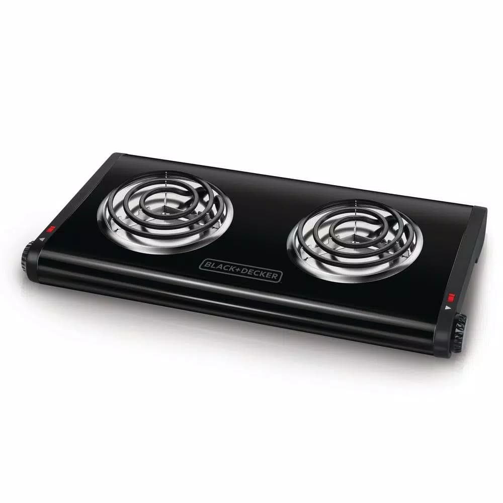 BLACK+DECKER 2-Burner 12 in. Black Hot Plate with Dual Temperature Controls