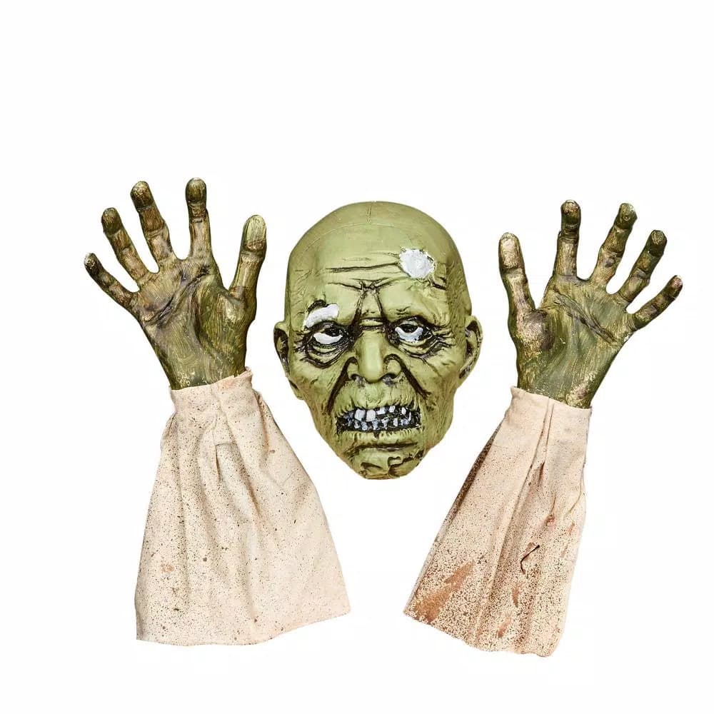 Unbranded Green Zombie Face Ground Breaker 3-Piece Halloween Yard Stake Decor