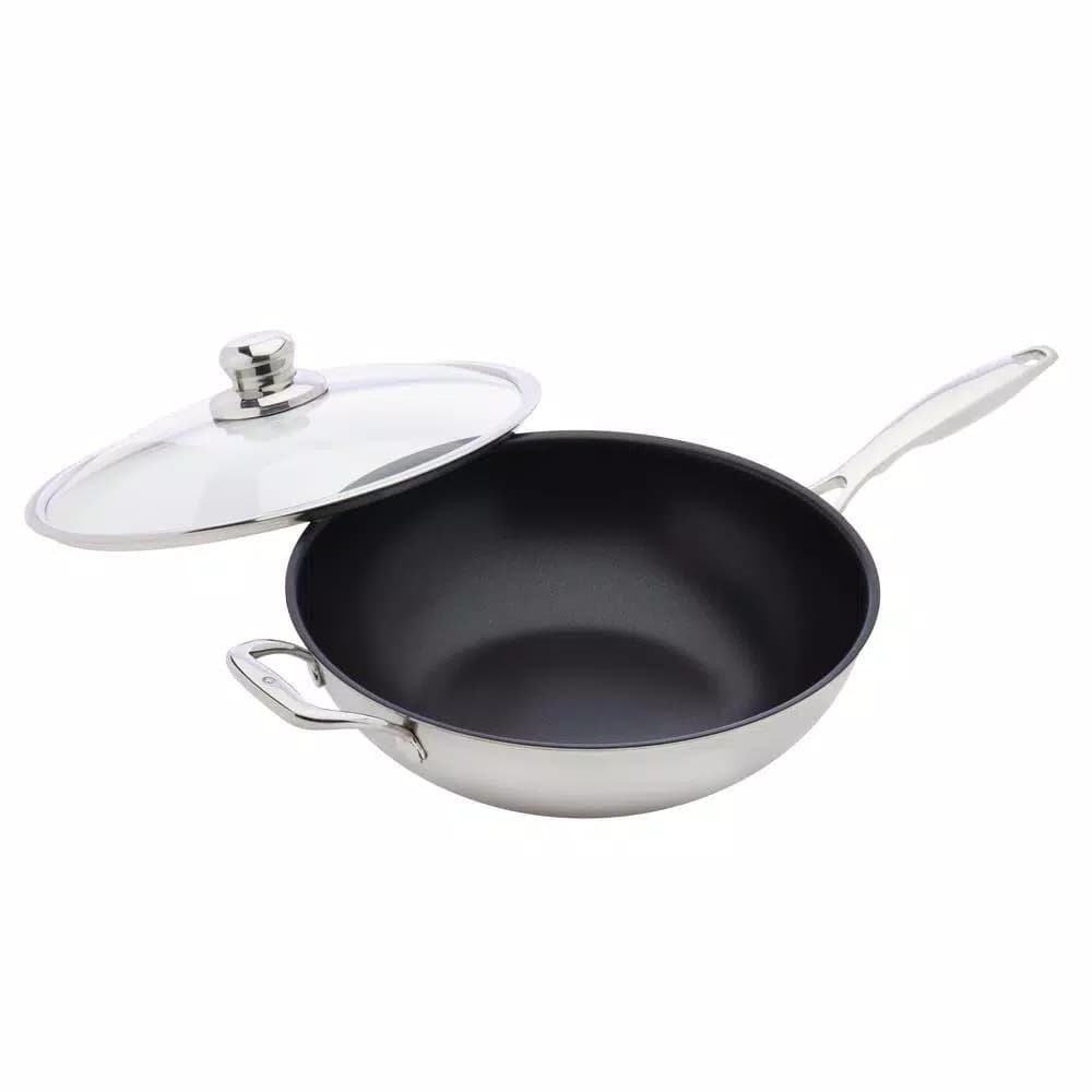 Swiss Diamond Nonstick Clad 12.5 in. Stainless Steel Wok with Lid, 7.9 Qt.