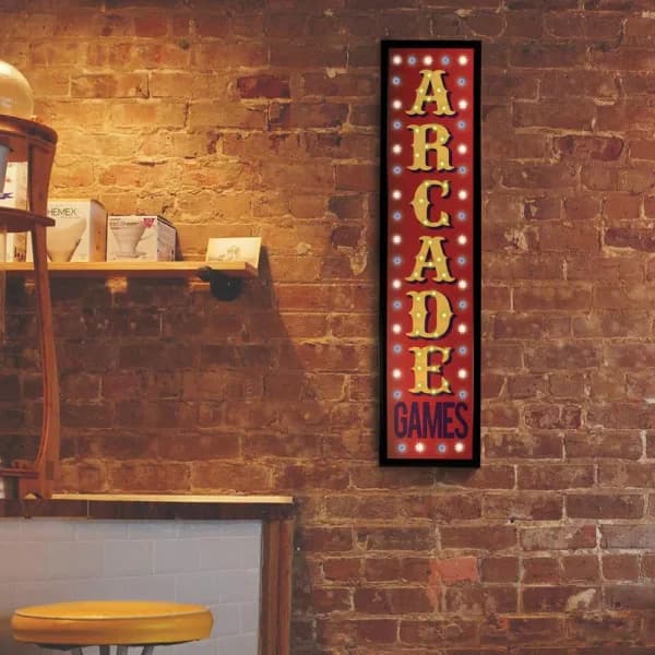 Crystal Art Gallery Arcade Games Framed LED Sign - Retro Marquee Wall Decor