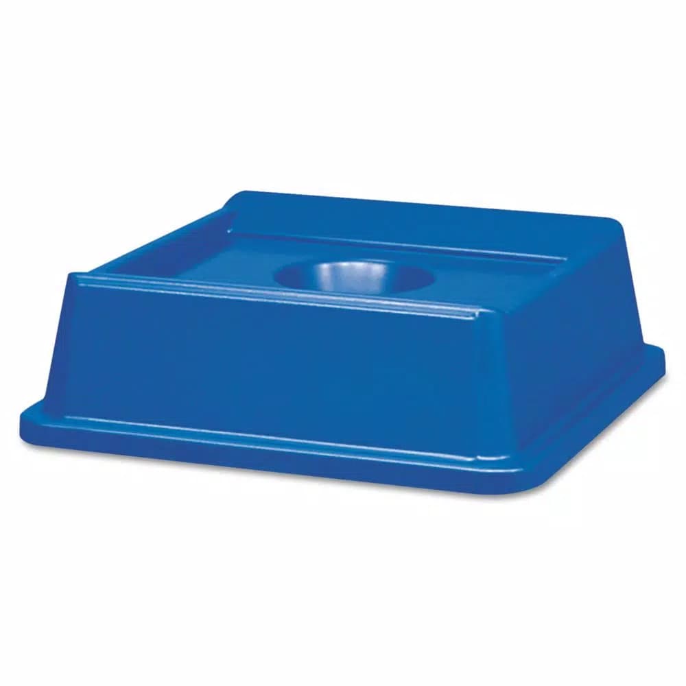 Rubbermaid Commercial Products Untouchable Blue Square Recycling Lid for 35 and 50 Gal. Trash Cans
