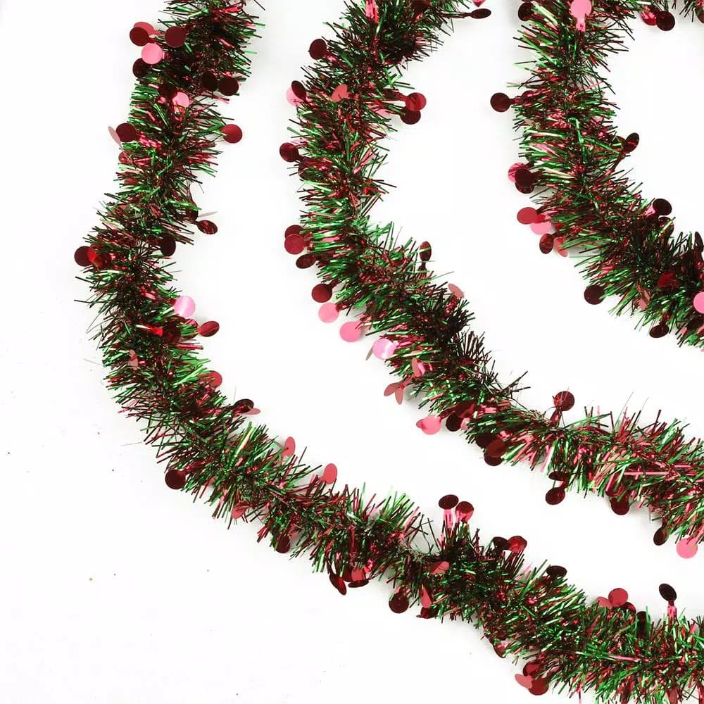 Northlight 50 ft. Red and Green Christmas Tinsel Garland with Red Polka Dots