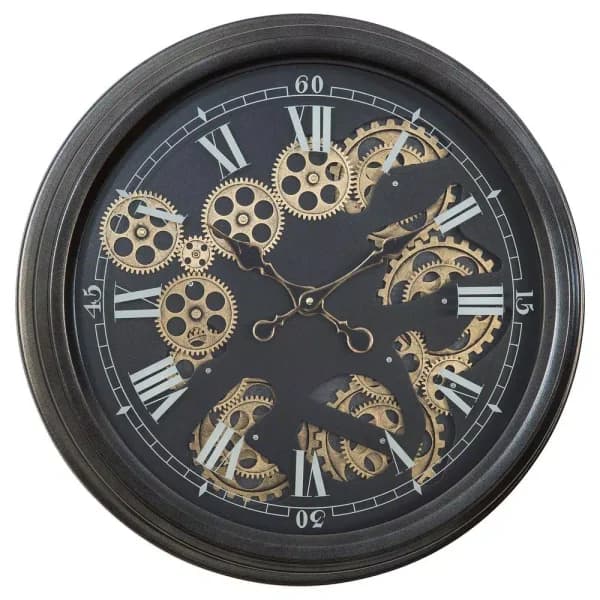 Yosemite Home Decor Yosemite Home Paris II Gear Wall Clock - Industrial Black and Gold Round Analog Clock
