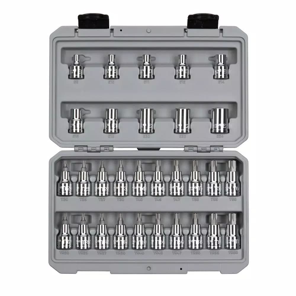 TEKTON 1/2 Inch Drive Torx, Tamper-Resistant Torx & External Star Socket Set, 30-Piece