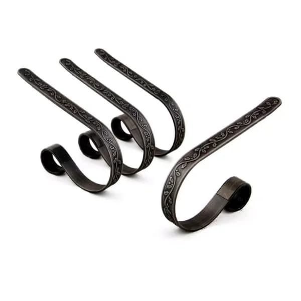 Original MantleClip MantleClip 3 in. Pewter Embossed Holly Stocking Holder (4-Pack)