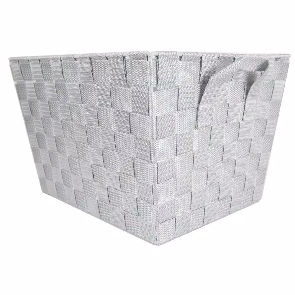 Home Basics Cool Grey Decorative Woven Fabric Storage Basket with Handles, 12 x 10 x 8 in.