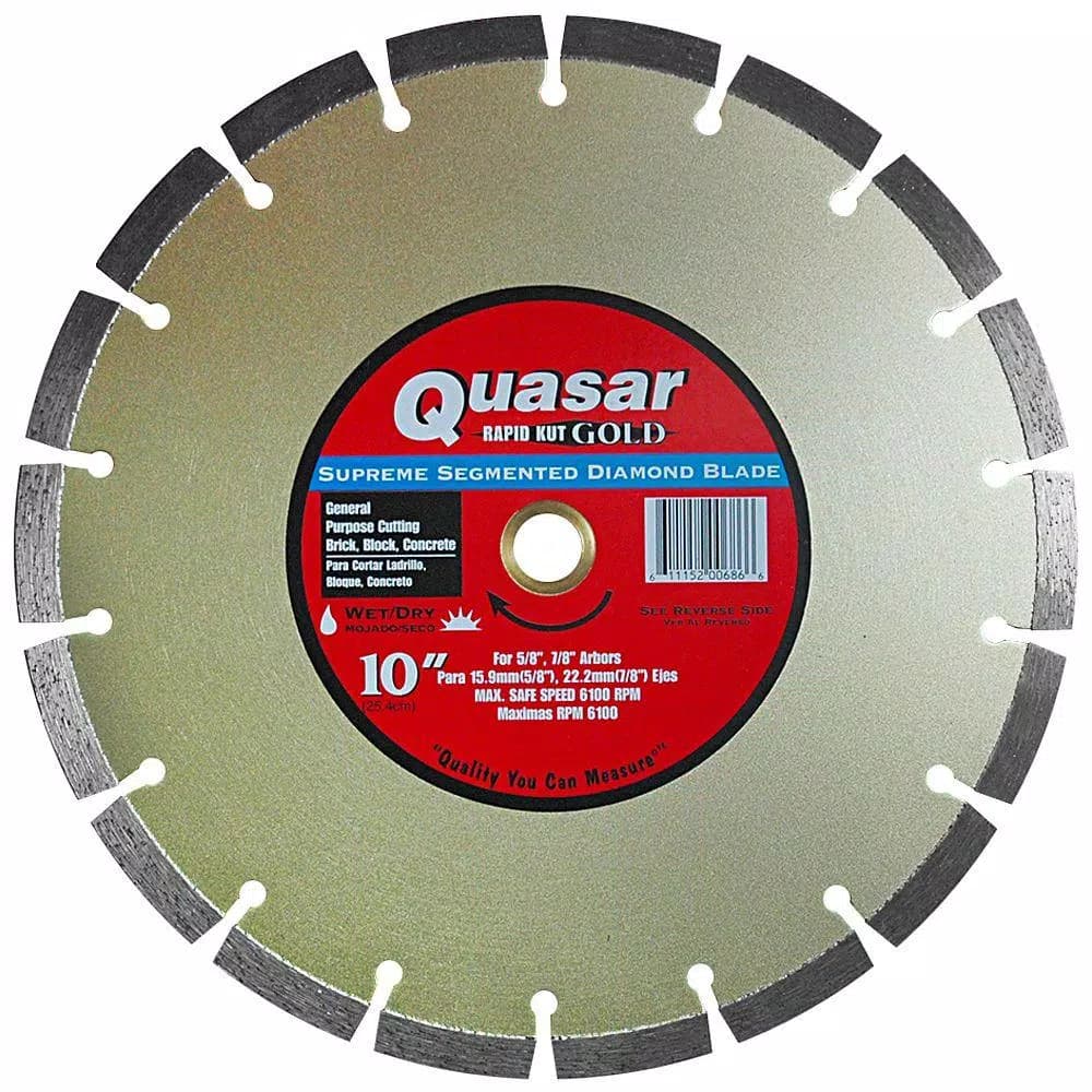 Quasar Rapid Kut Gold 10 in. Segmented Diamond Blade for Concrete, Brick, and Block