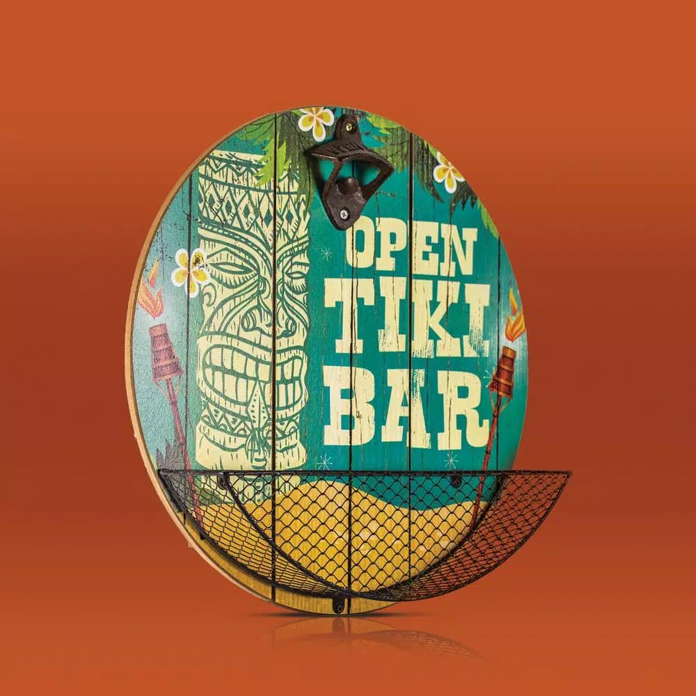 Crystal Art Gallery Open Tiki Bar Wall Decor Bottle Opener with Cap Catcher