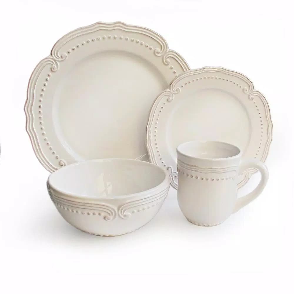 American Atelier Victoria 16-Piece White Earthenware Dinnerware Set, Service for 4