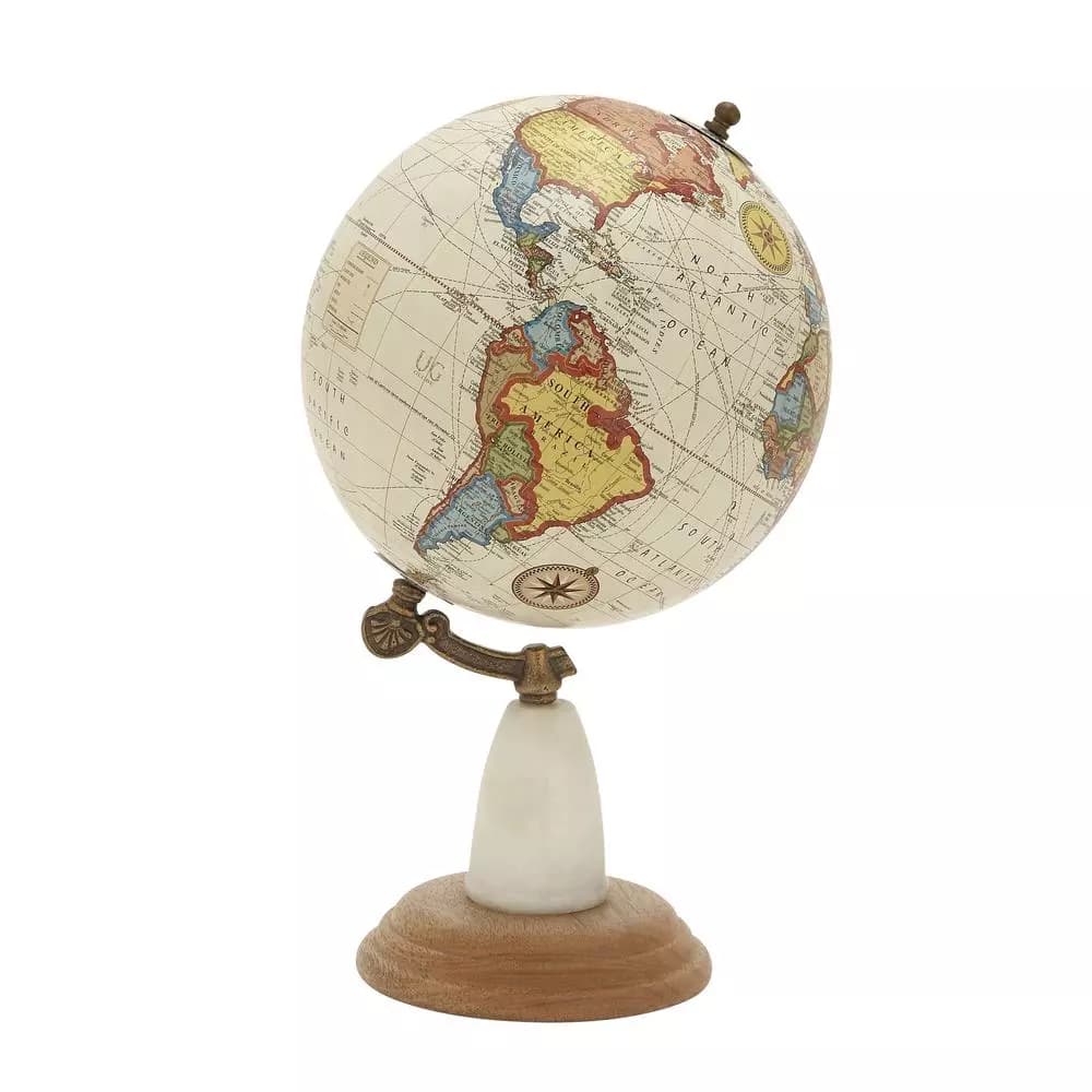 LITTON LANE 14 in. New Traditional Decorative World Globe with Marble and Iron Stand