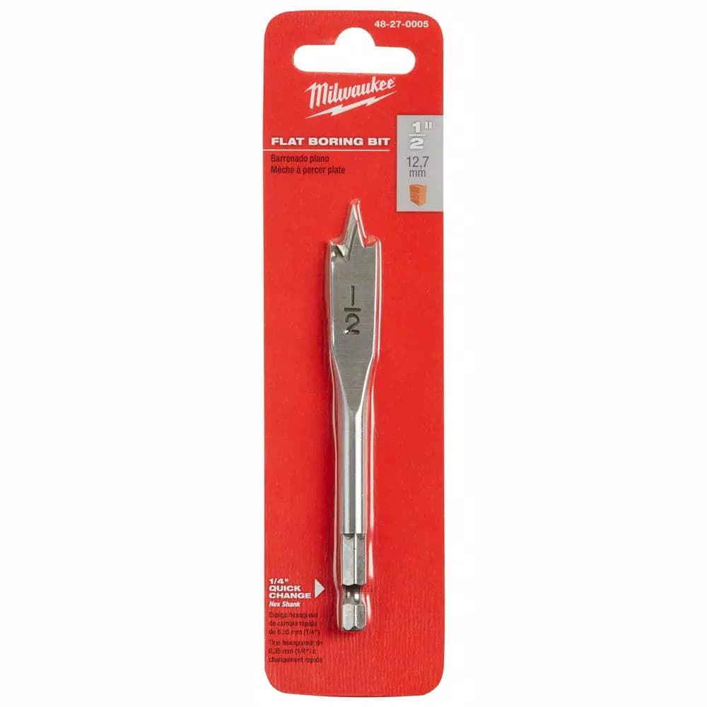 Milwaukee 1/2 in. x 4.5 in. Flat Spade Boring Bit, Heat-Treated Carbon Steel