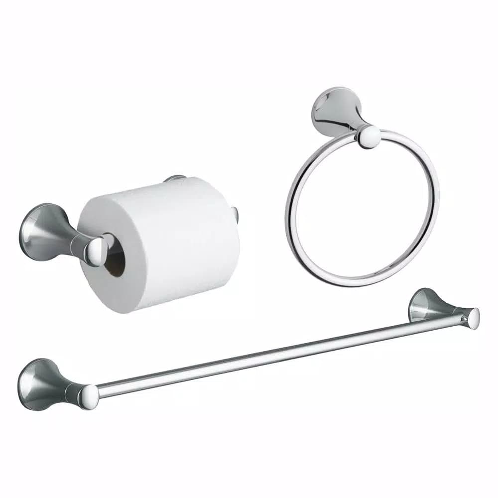 KOHLER Coralais 3-Piece Polished Chrome Bath Hardware Set: Towel Bar, Towel Ring & Toilet Paper Holder