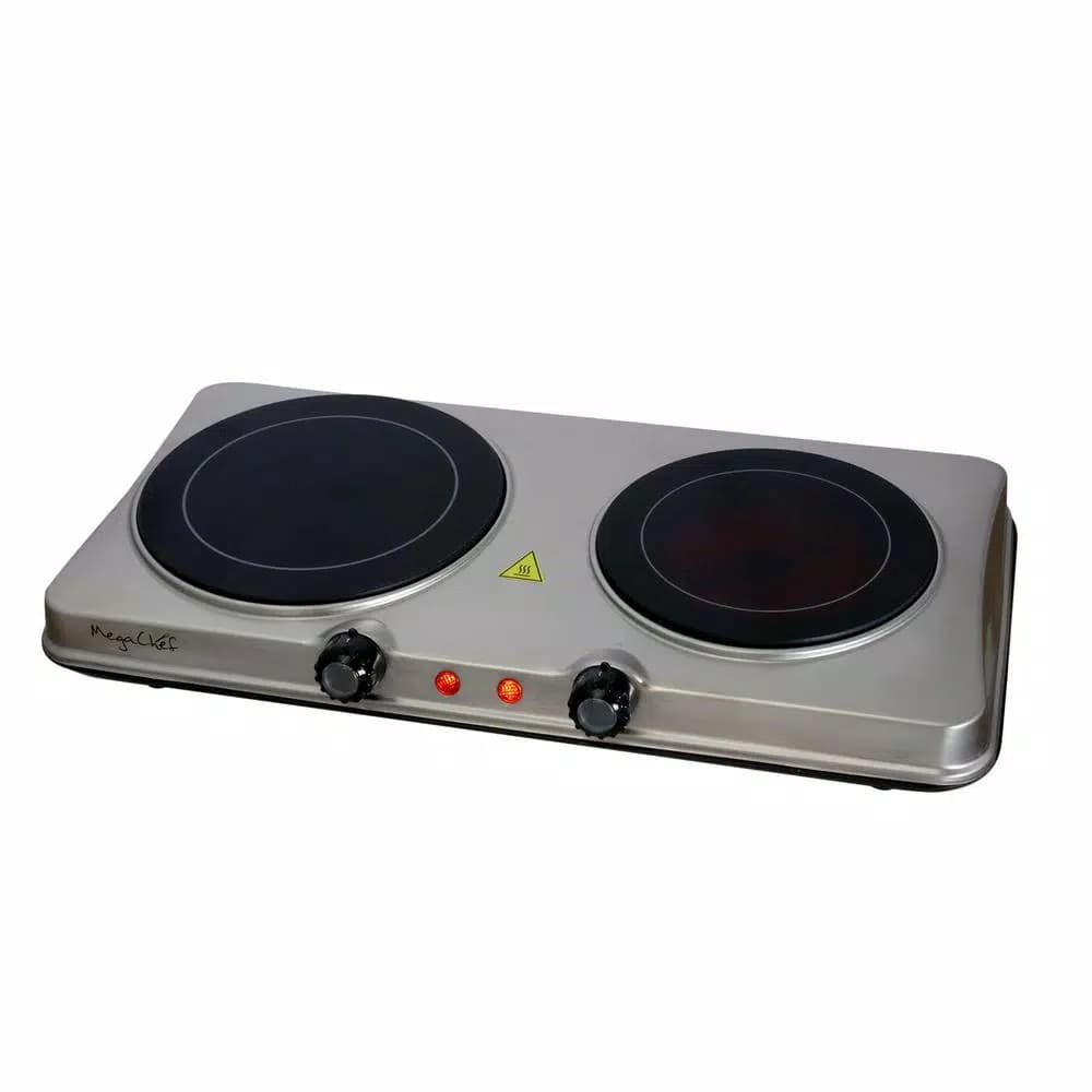 MegaChef 2-Burner Infrared Electric Hot Plate Cooktop, 1700W, Sleek Steel