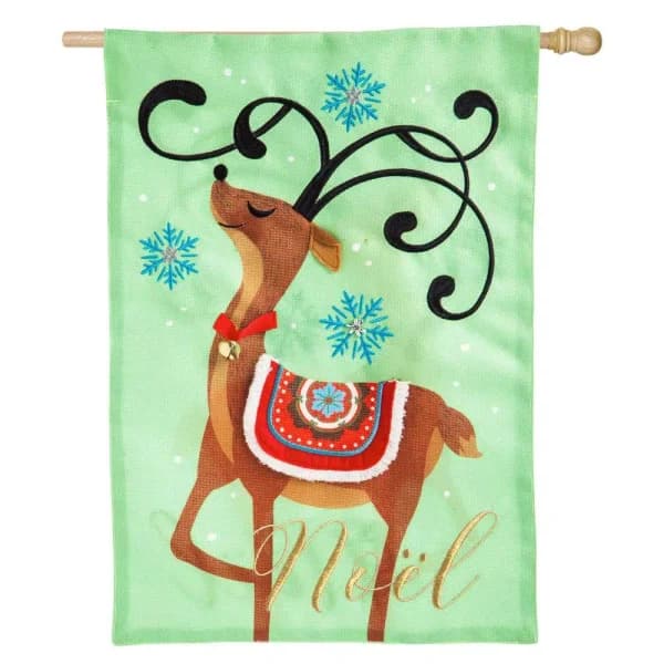 Evergreen Noel's Reindeer House Burlap Style Christmas Flag, 28 in. x 44 in.
