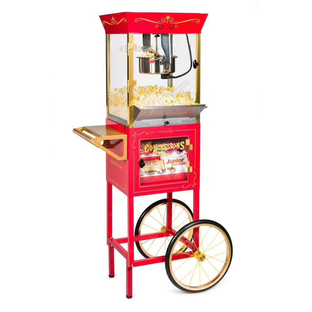 Nostalgia CCP610 8 oz. Commercial Popcorn Machine with Concession Cart, Red