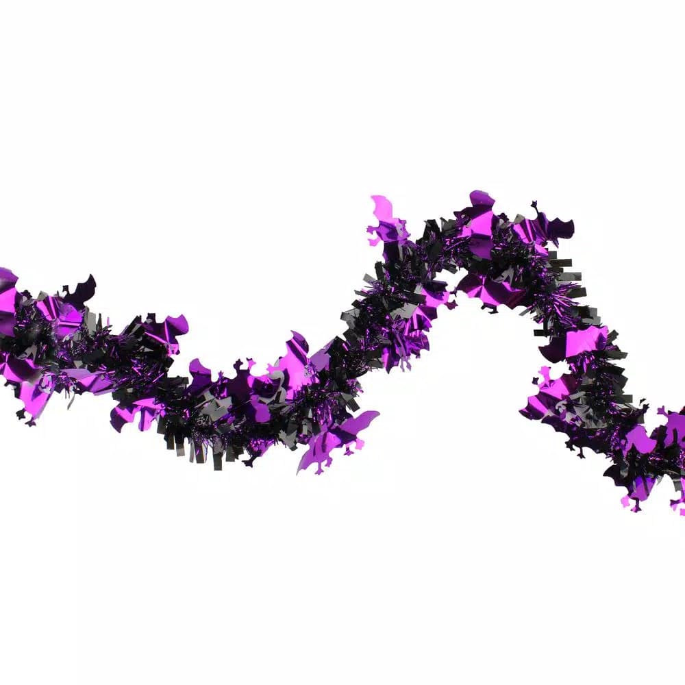 Northlight 50 ft. Black and Purple Bat Halloween Tinsel Garland, Unlit