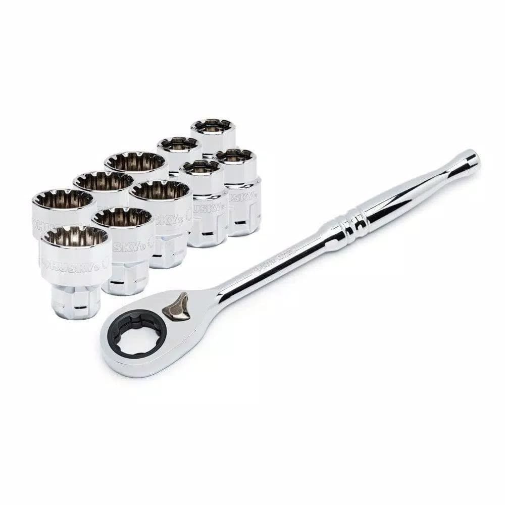 Husky 11-Piece 3/8 in. Drive Universal Pass-Thru Ratchet and Socket Set
