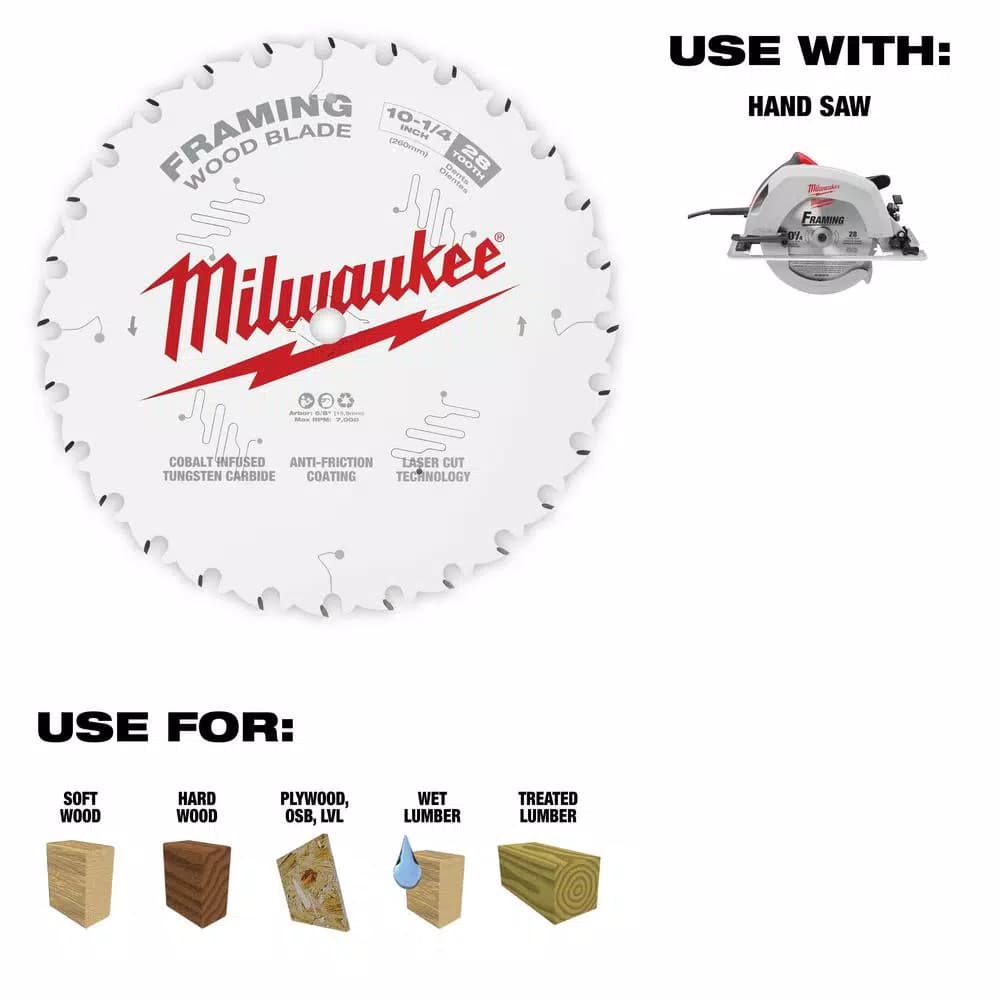 Milwaukee 10-1/4 in. 28-Tooth Framing Circular Saw Blade