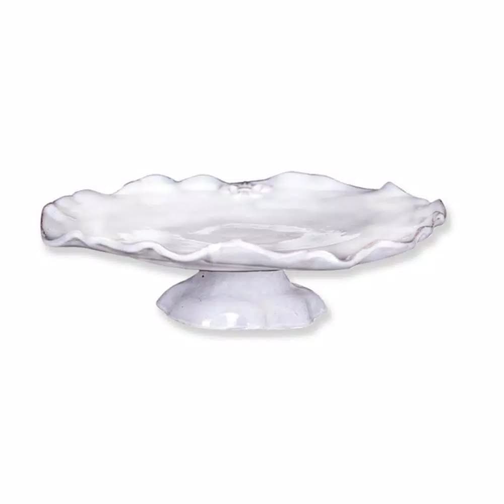 Abigails Fleur De Lis Ruffled Edge Ceramic Footed Cake Stand - Handcrafted in Italy