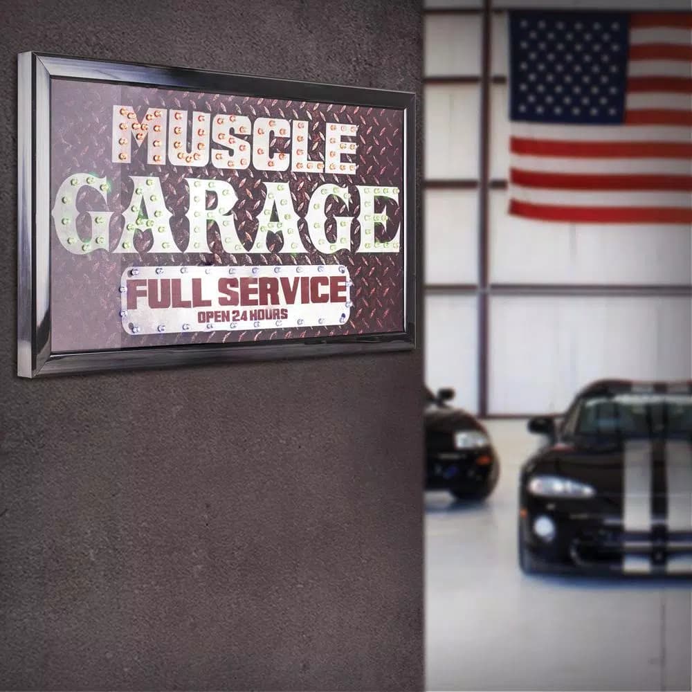 Crystal Art Gallery Muscle Garage Full Service Open 24 Hours LED Animated Wall Sign