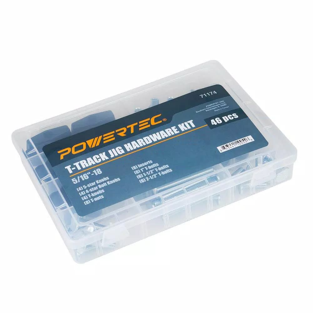 POWERTEC 46-Piece 5/16-18 in. T-Track Jig Hardware Kit with Sorting Case