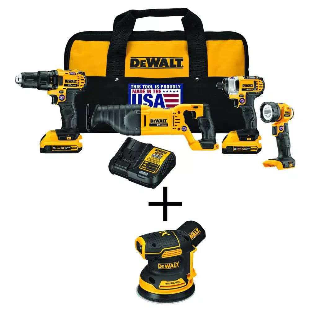 DEWALT 20V MAX Cordless 5-Tool Combo Kit with (2) 2.0 Ah Batteries & 5 in. Random Orbital Sander