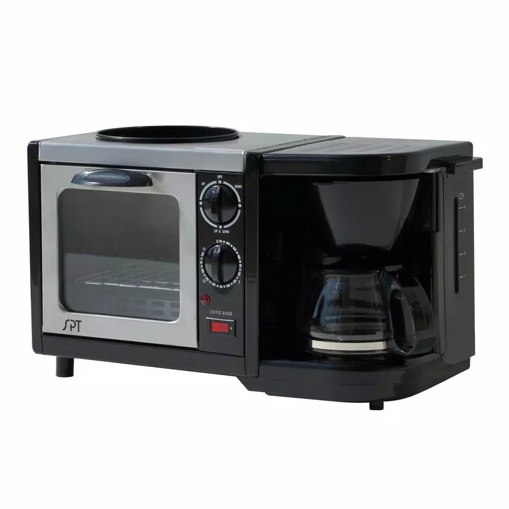 SPT 3-in-1 Breakfast Center - Toaster Oven, Coffeemaker, and Frying Pan, 1450W, Black