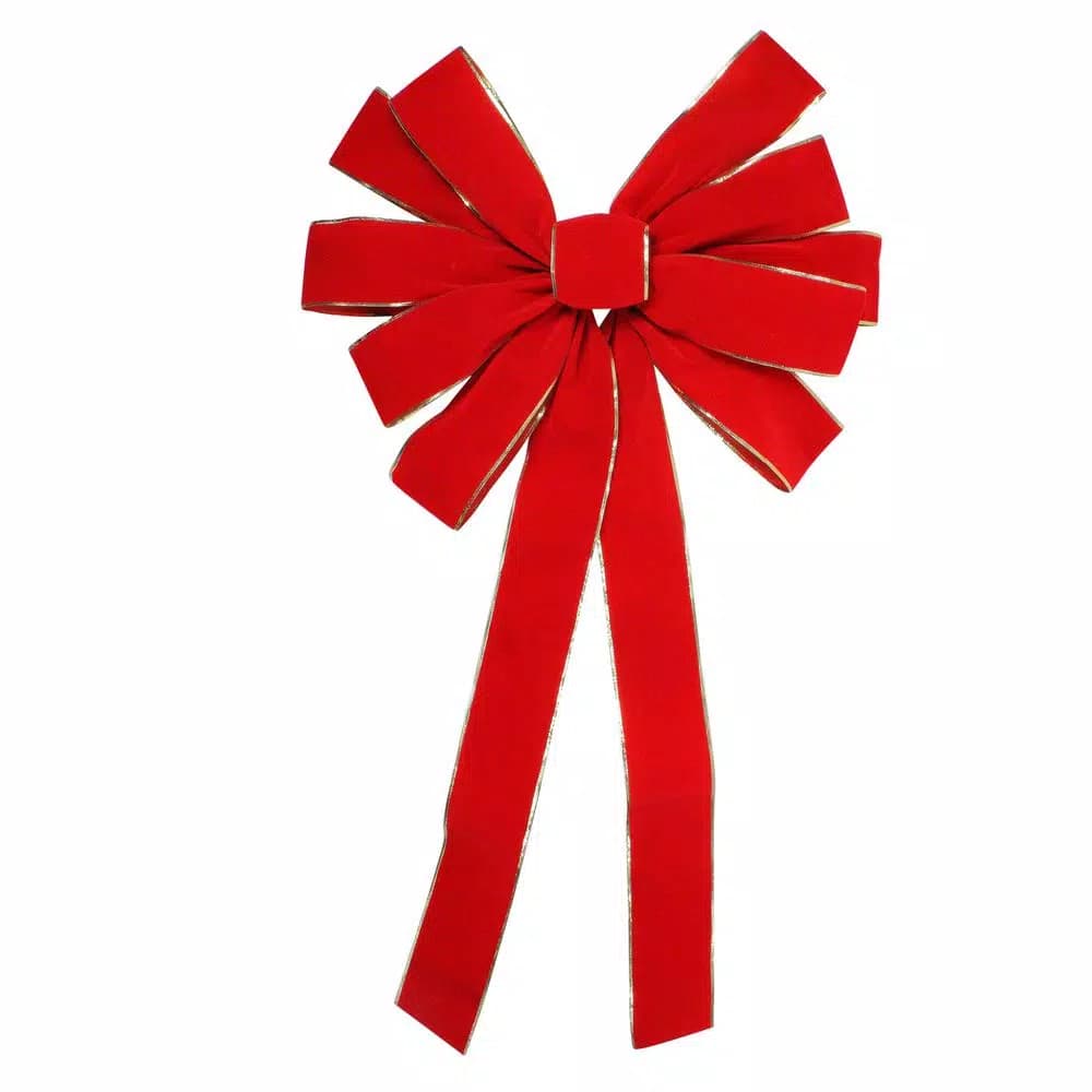 Northlight 24 in. x 42 in. Large Red Velveteen Christmas Bow with Gold Trim, 11-Loop