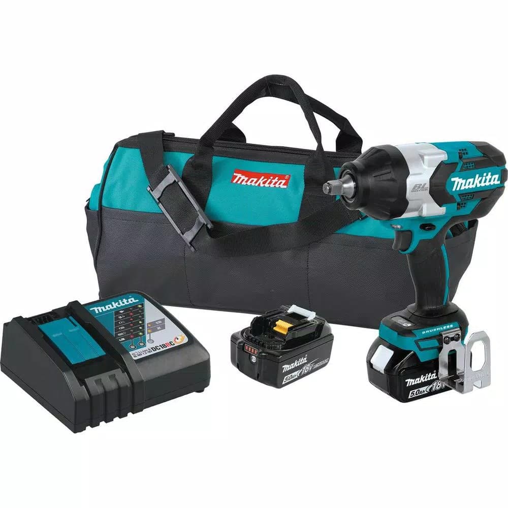Makita 18V LXT Brushless 1/2 in. High Torque Impact Wrench Kit w/ (2) 5.0Ah Batteries & Bag