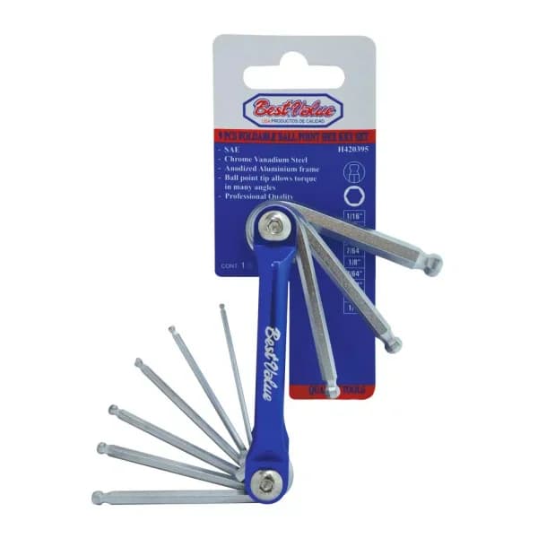 Best Value 9-Piece SAE Foldable Ball Point Hex Key Set, Anodized Aluminum