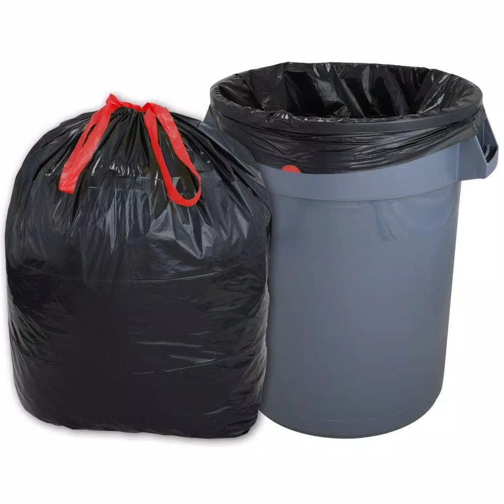 HUSKY 33 Gallon Drawstring Trash Bags, Black with Red Drawstrings, 150-Count
