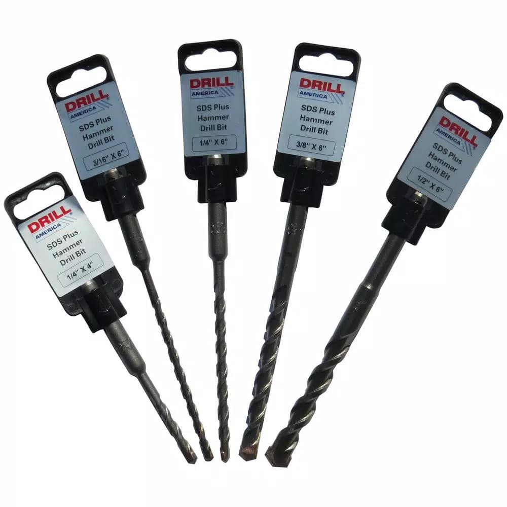 Drill America 5-Piece Carbide Tipped SDS-Plus Masonry Hammer Drill Bit Set, 1/4 in. - 1/2 in.