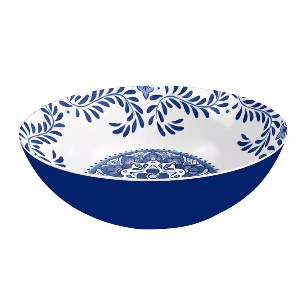 Unbranded Cobalt Casita Melamine Serving Bowl, Blue and White Hand-Painted Mexican Style
