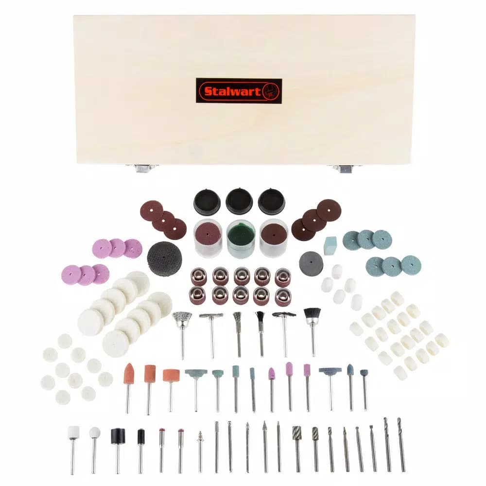 Stalwart 228-Piece Rotary Tool Accessories Kit with Wooden Storage Case