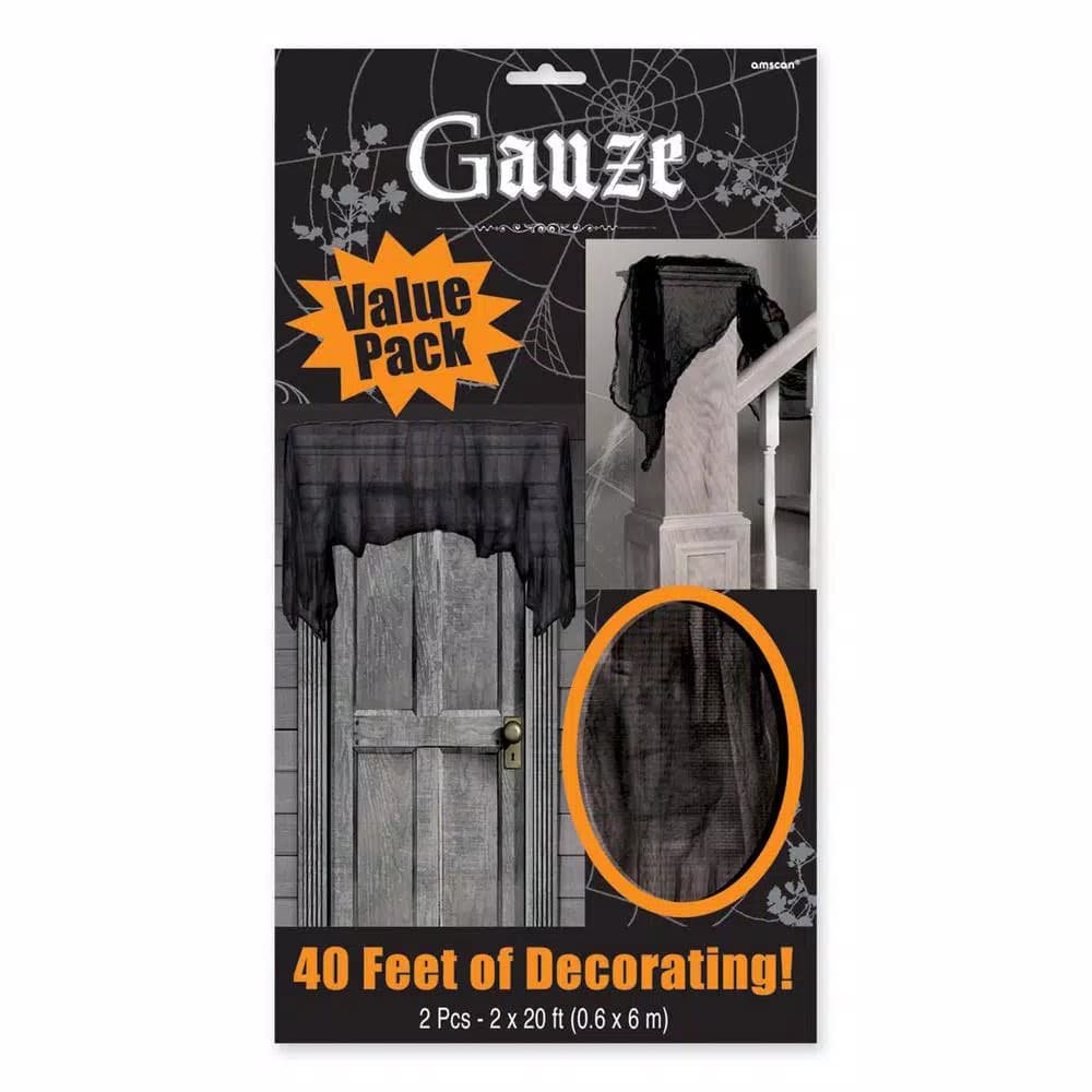 Amscan 20 ft. x 2 ft. Halloween Gauze Cloth, 2-Count Pack - Black Haunted House Decor
