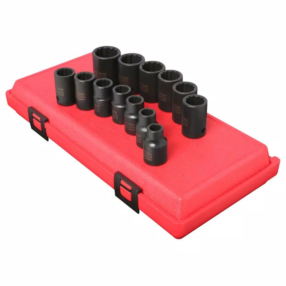 SUNEX TOOLS 1/2 in. Drive Metric 12-Point Deep Impact Socket Set, 13-Piece