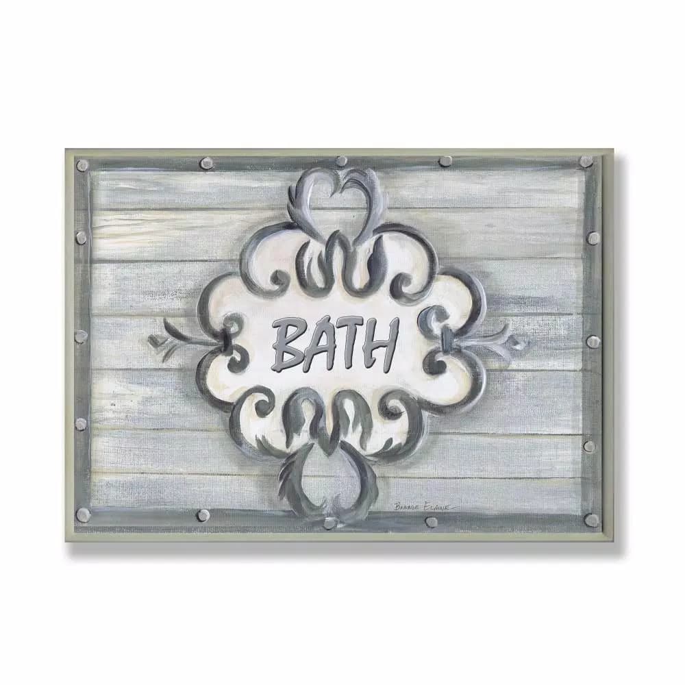 Stupell Industries Bath Grey Bead Board Scroll Plaque Wood Wall Art, 12.5 x 18.5 in.