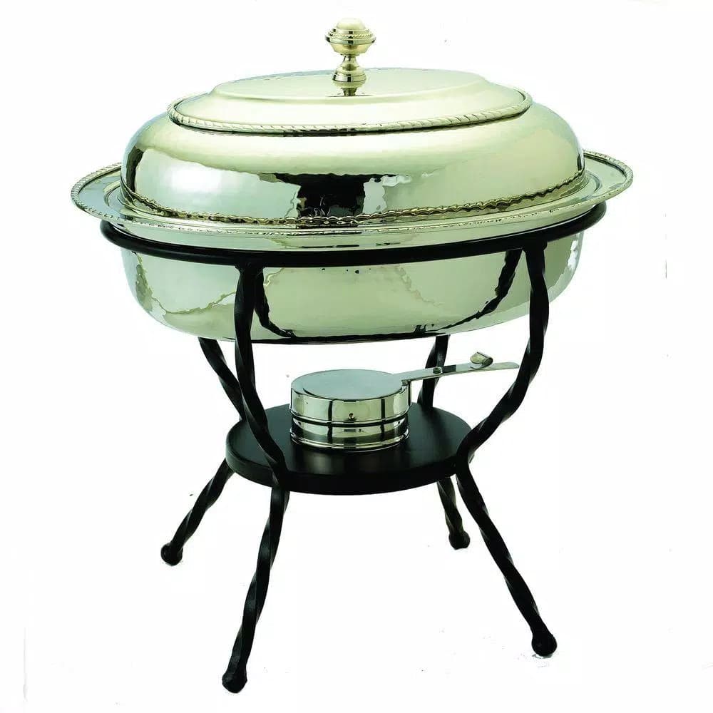 Old Dutch 6 Qt. Oval Polished Nickel over Stainless Steel Chafing Dish with Iron Stand