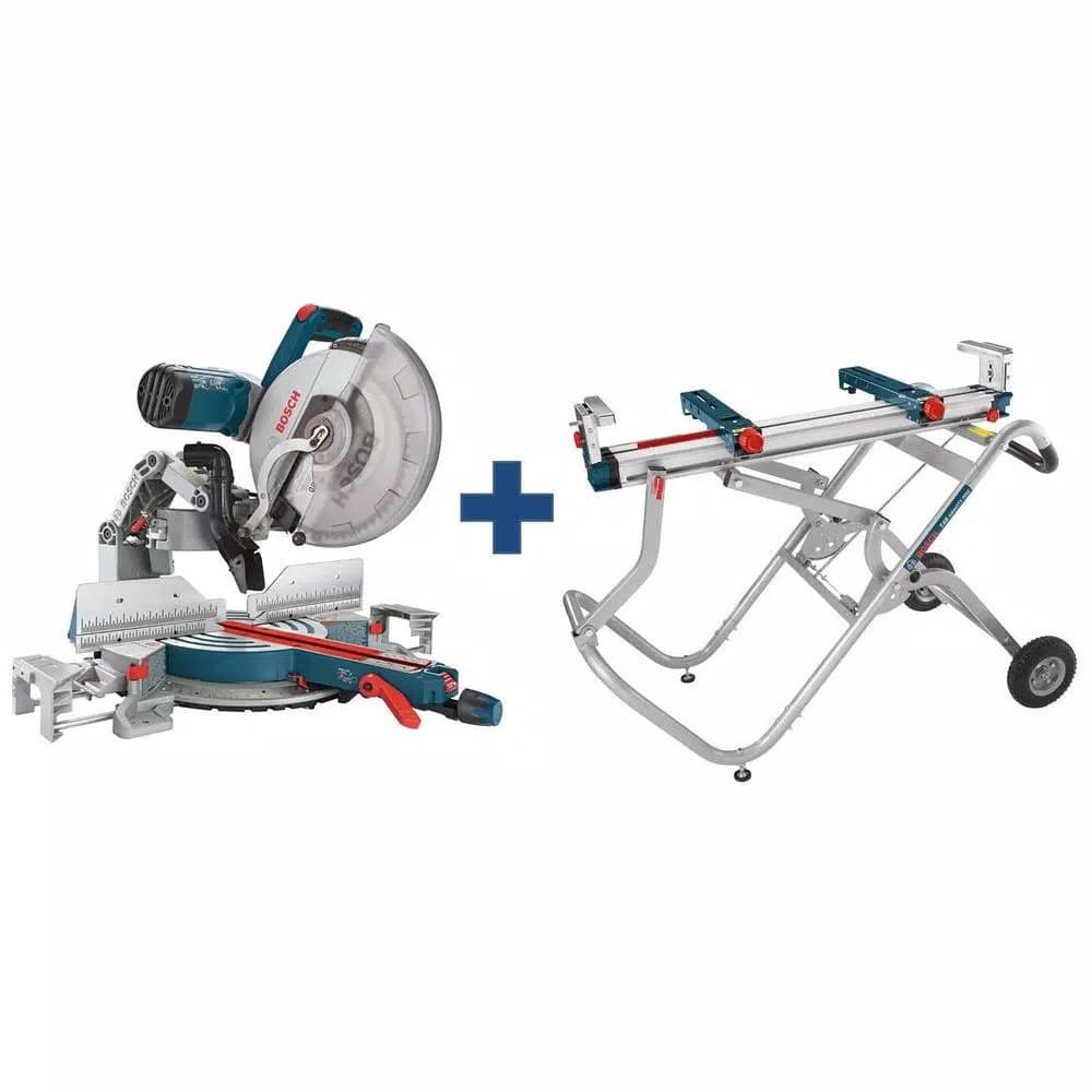 Bosch 12 in. 15 Amp Dual-Bevel Sliding Glide Miter Saw Combo Kit with T4B Gravity-Rise Stand