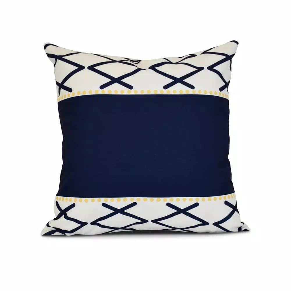Unbranded E by Design Knot Fancy Navy Blue Geometric 16 in. x 16 in. Throw Pillow