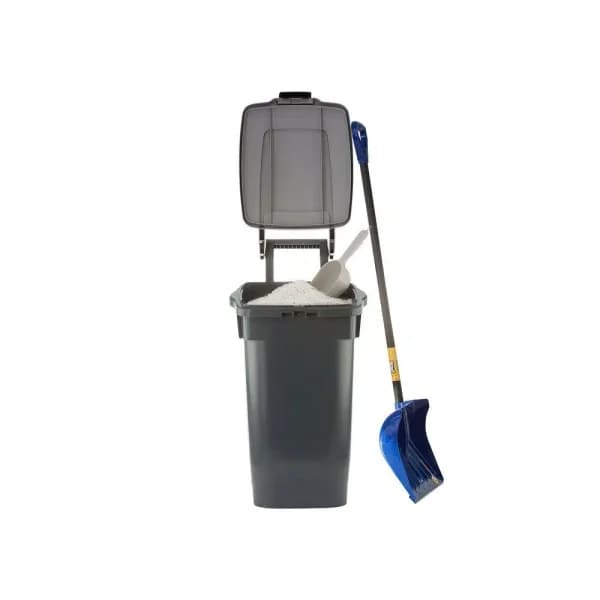 Enviro World 16 Gal. HDPE Utility Recycling Bin with Wheels and Hinged Lid, Gray